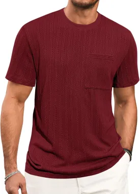 Runcati Mens Short Sleeve T-Shirts Casual Knit Texture Crewneck Pocket Tee Tops Loose Fit Summer Shirt