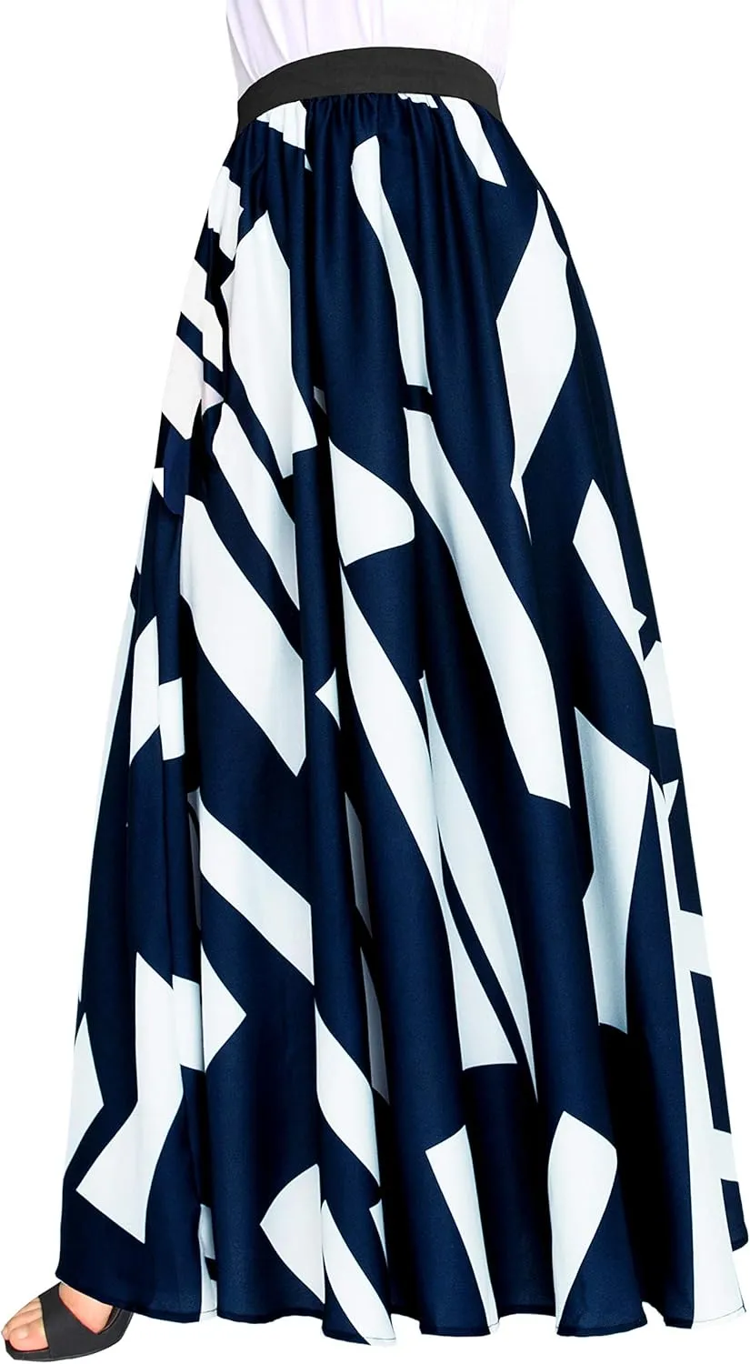 Sinono Women's Chiffon Stripe Maxi Skirt High Waist Mopping Floor Skirts