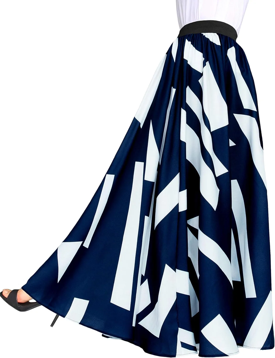 Sinono Women's Chiffon Stripe Maxi Skirt High Waist Mopping Floor Skirts