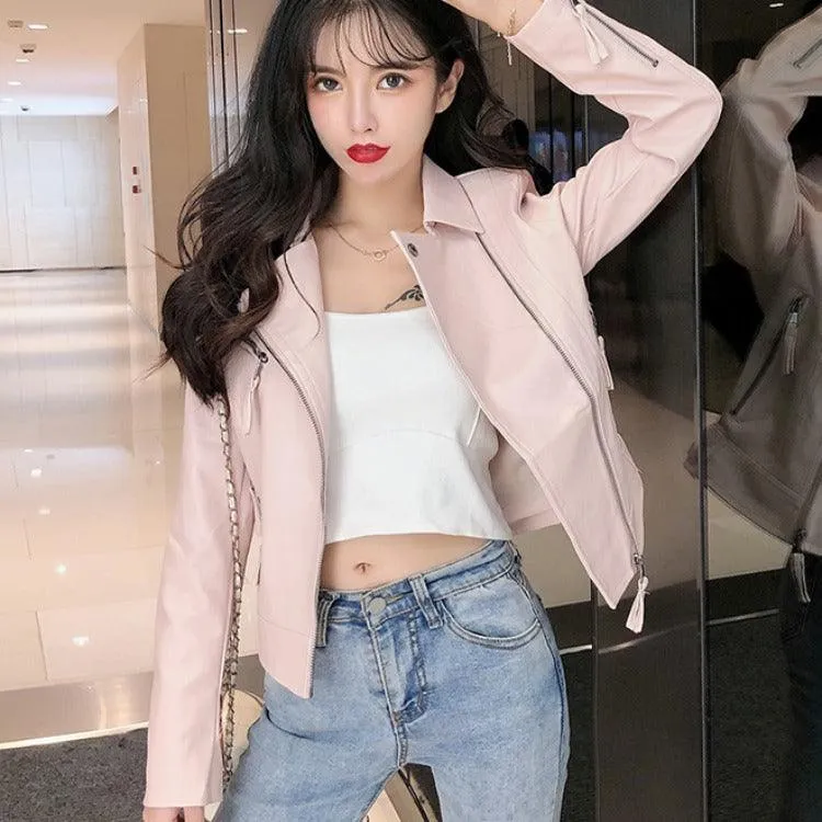 Small Leather Jacket Women's Short Korean Version Of The Thin All-match Motorcycle PU Leather Jacket