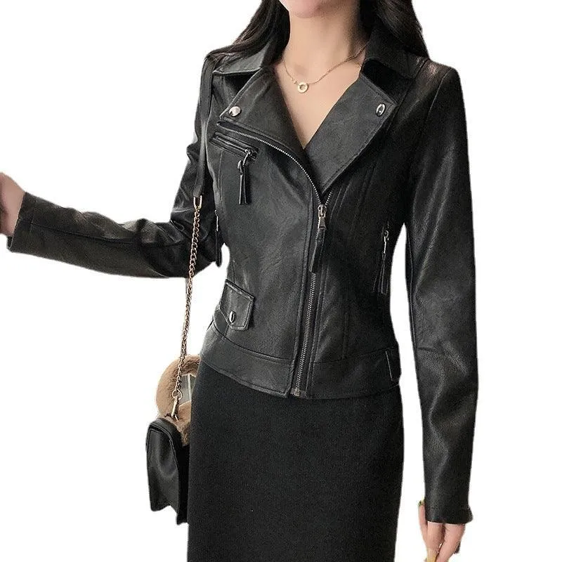 Small Leather Jacket Women's Short Korean Version Of The Thin All-match Motorcycle PU Leather Jacket