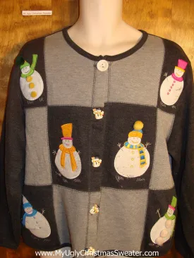 Snowmen in Hats and Scarves Tacky Christmas Sweater
