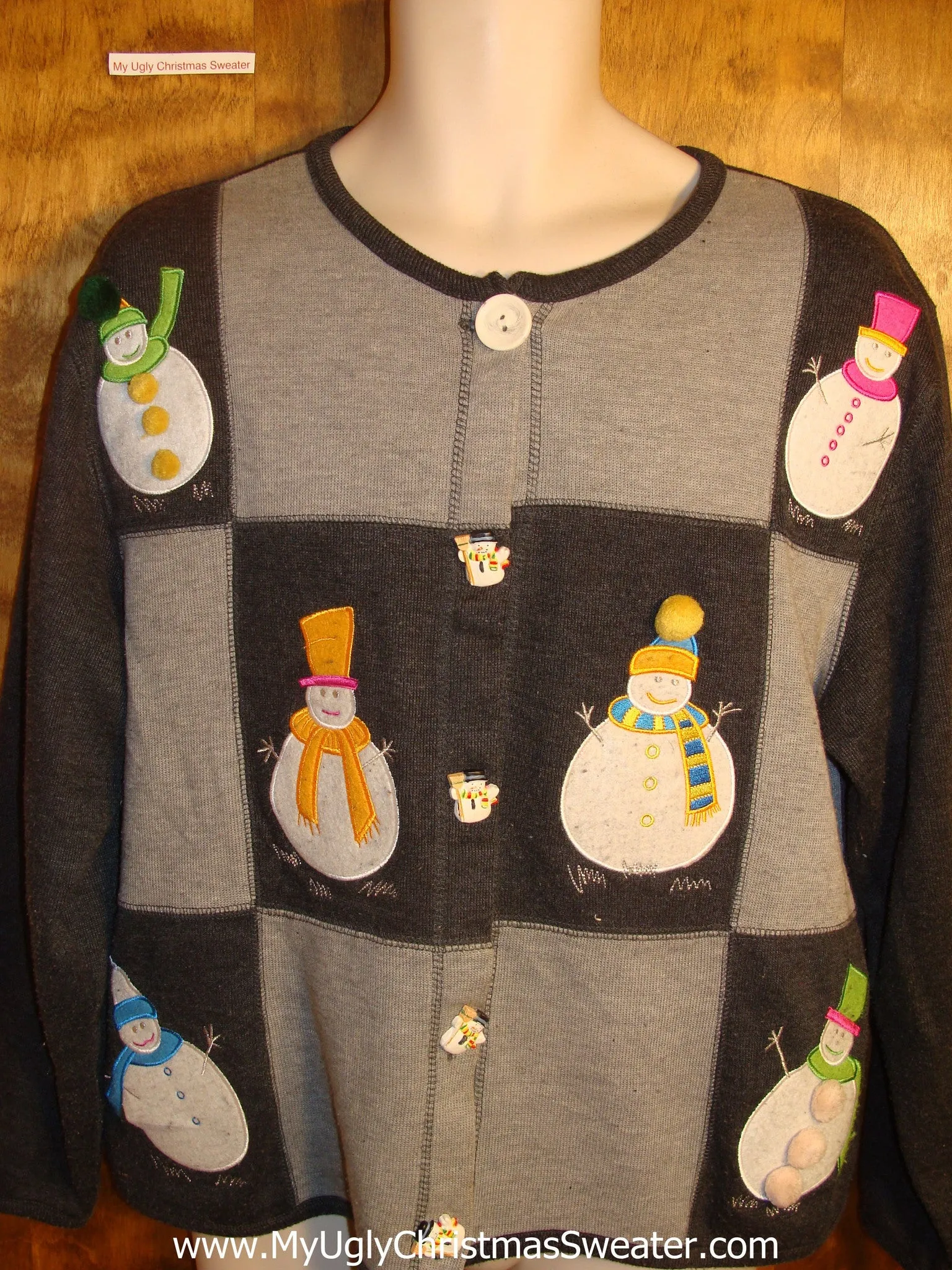 Snowmen in Hats and Scarves Tacky Christmas Sweater