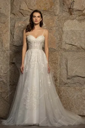 Spaghetti Strap Modern Corset Lace Destination Wedding Dress
