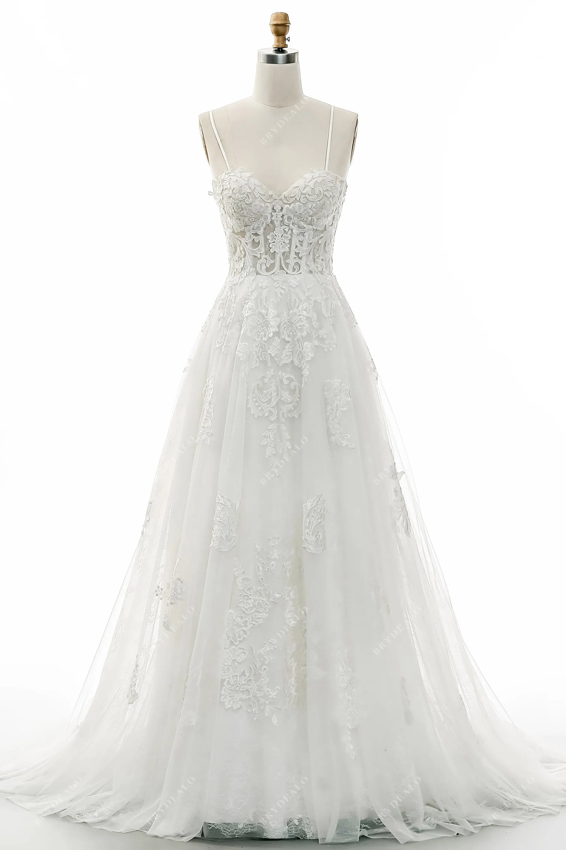 Spaghetti Strap Modern Corset Lace Destination Wedding Dress