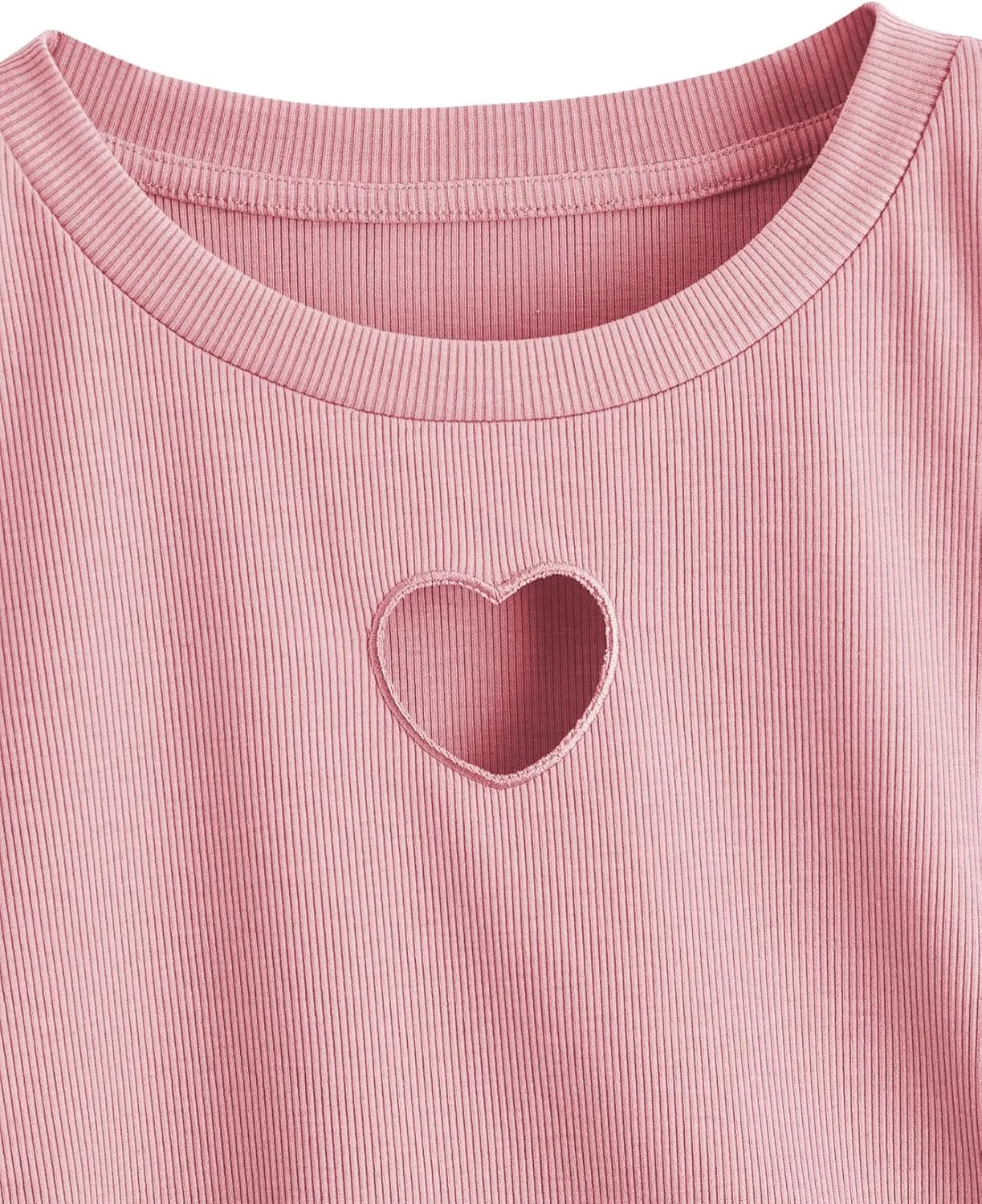 SweatyRocks Women's Y2K Short Sleeve Heart Cutout Ribbed Fitted Crop Top Tee Shirt