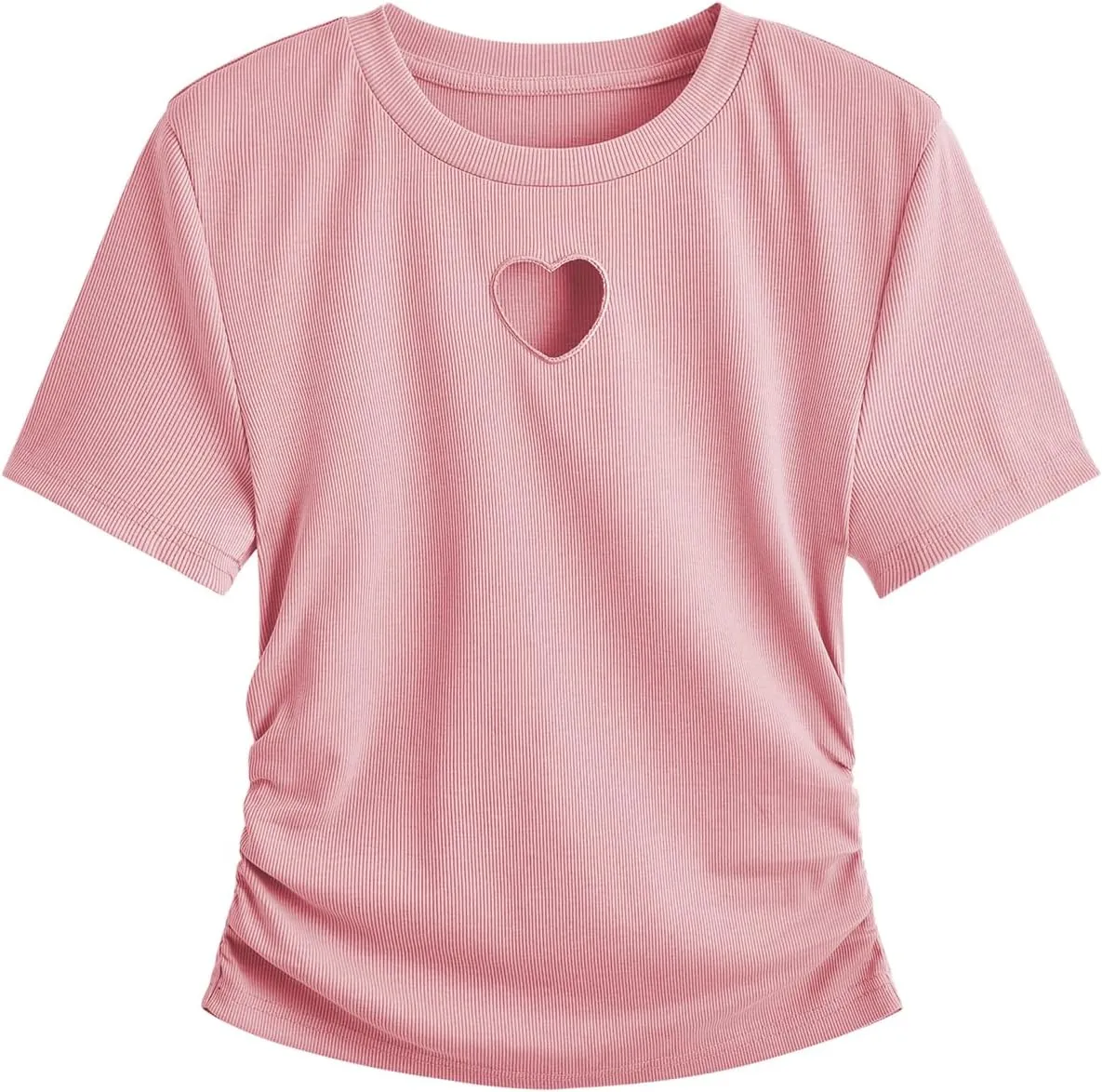 SweatyRocks Women's Y2K Short Sleeve Heart Cutout Ribbed Fitted Crop Top Tee Shirt