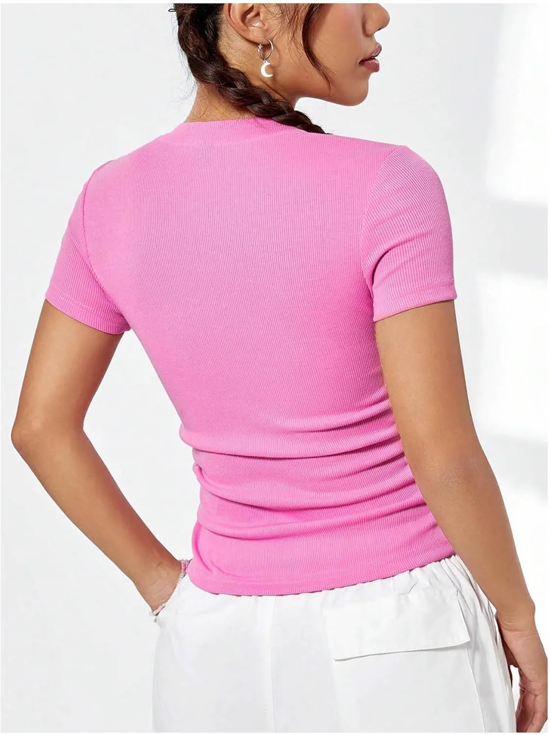 SweatyRocks Women's Y2K Short Sleeve Heart Cutout Ribbed Fitted Crop Top Tee Shirt
