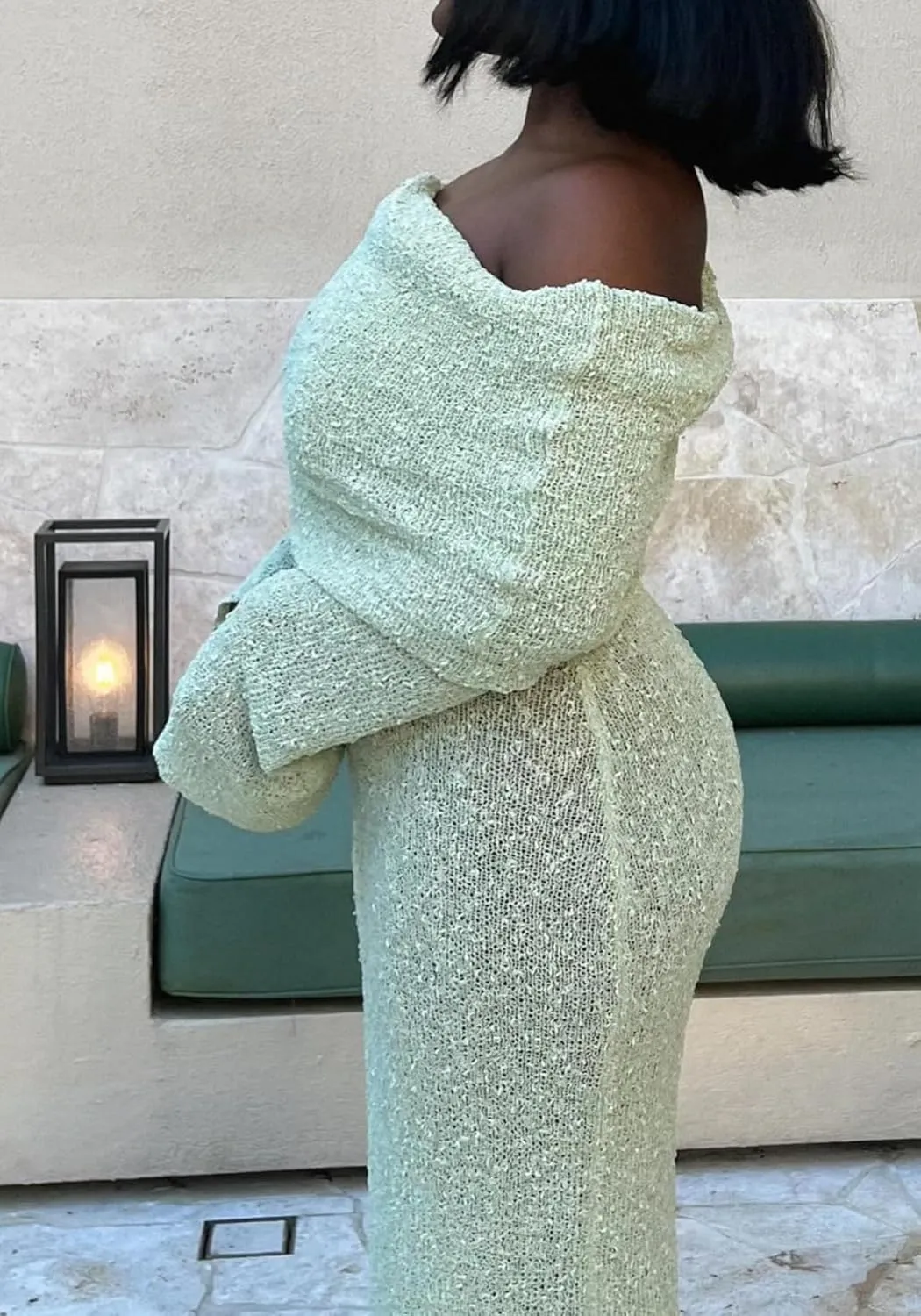 Unybwonn Sexy Off Shoulder Crochet Maxi Dress for Women Bodycon Stretchy Mesh Knit Dress Long Sleeve Party Wrap Dresses