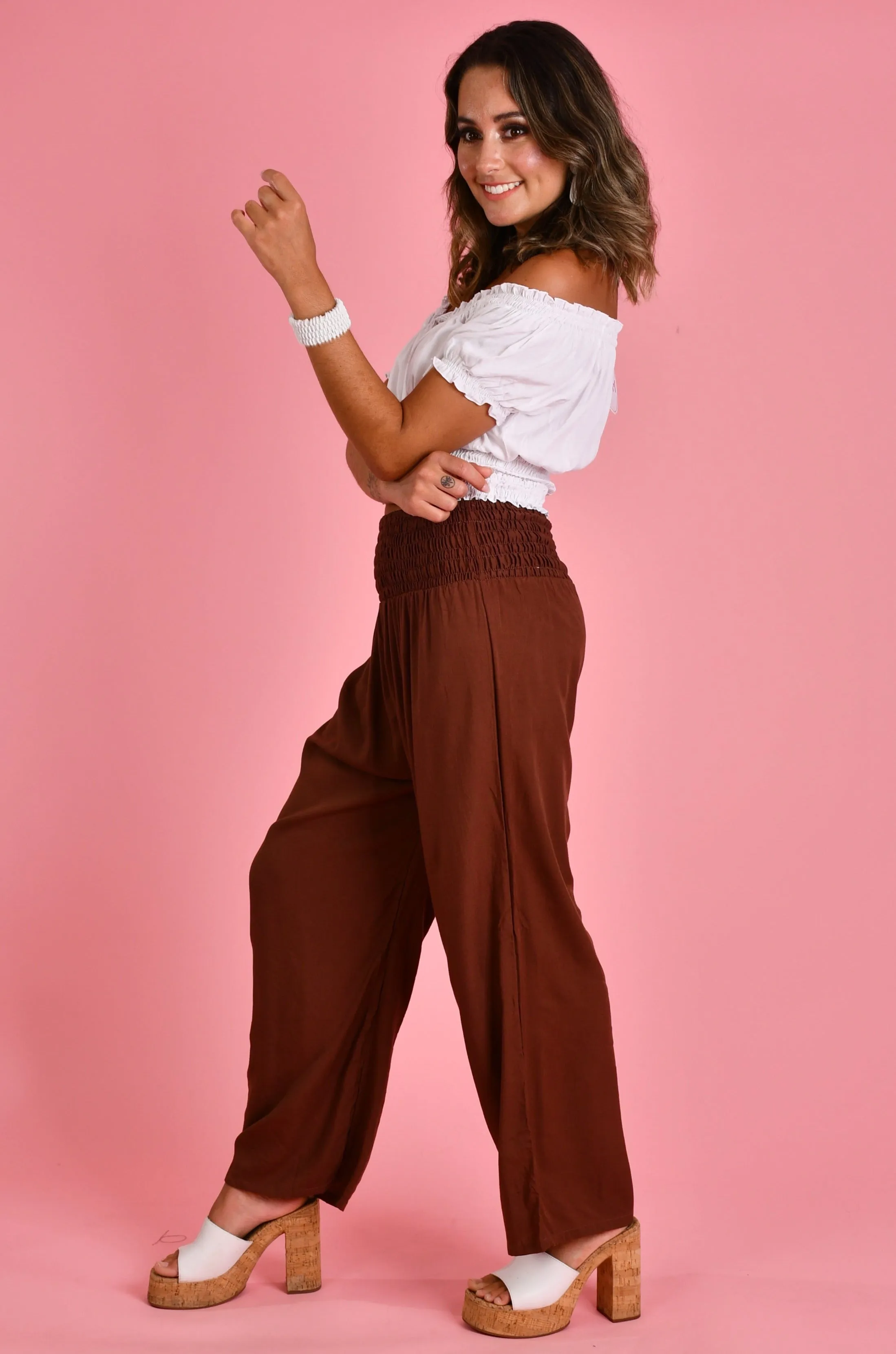 VGLP067 - LONG ROUCHED PANTS - CHOCOLATE