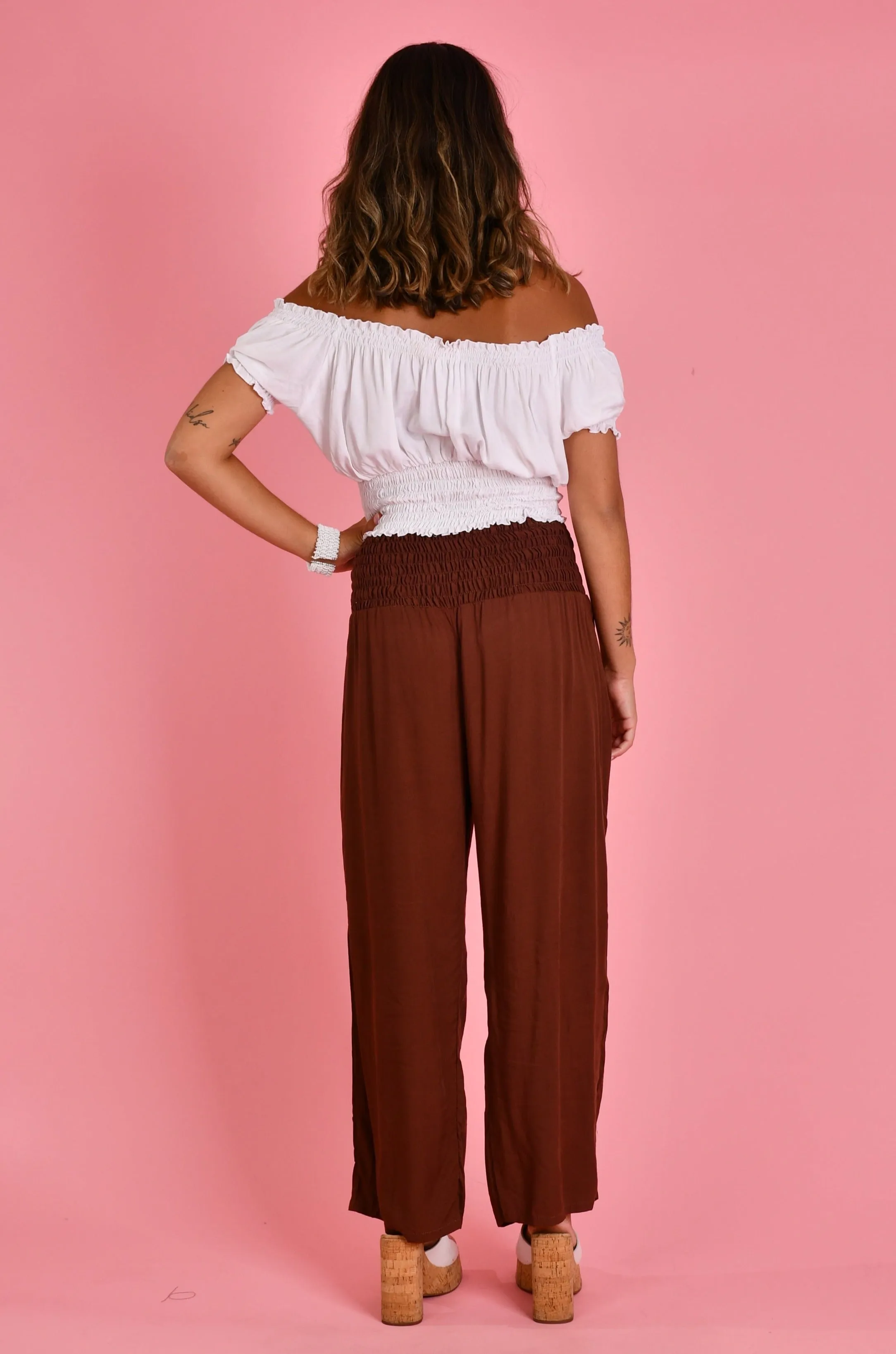 VGLP067 - LONG ROUCHED PANTS - CHOCOLATE