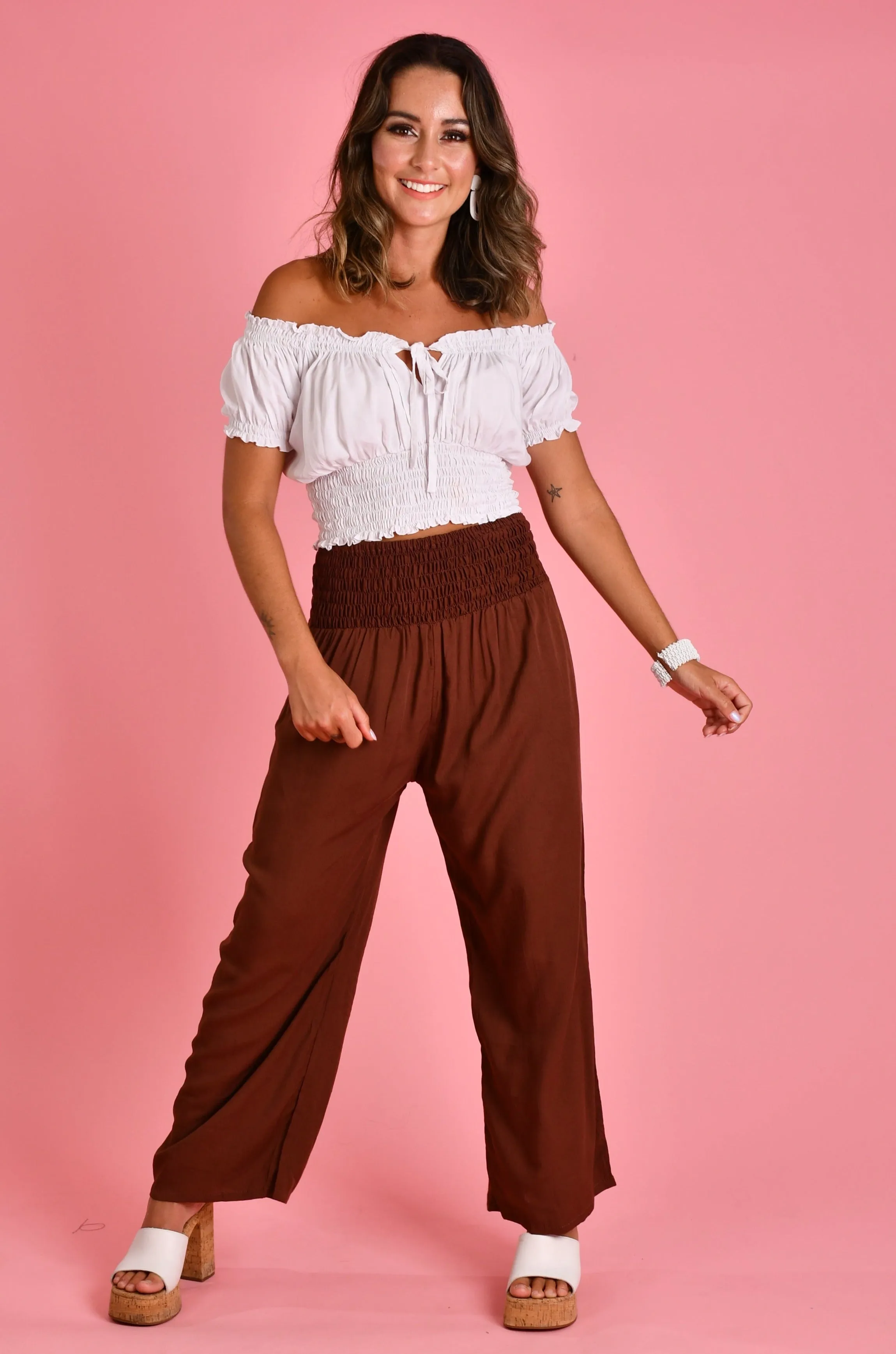 VGLP067 - LONG ROUCHED PANTS - CHOCOLATE