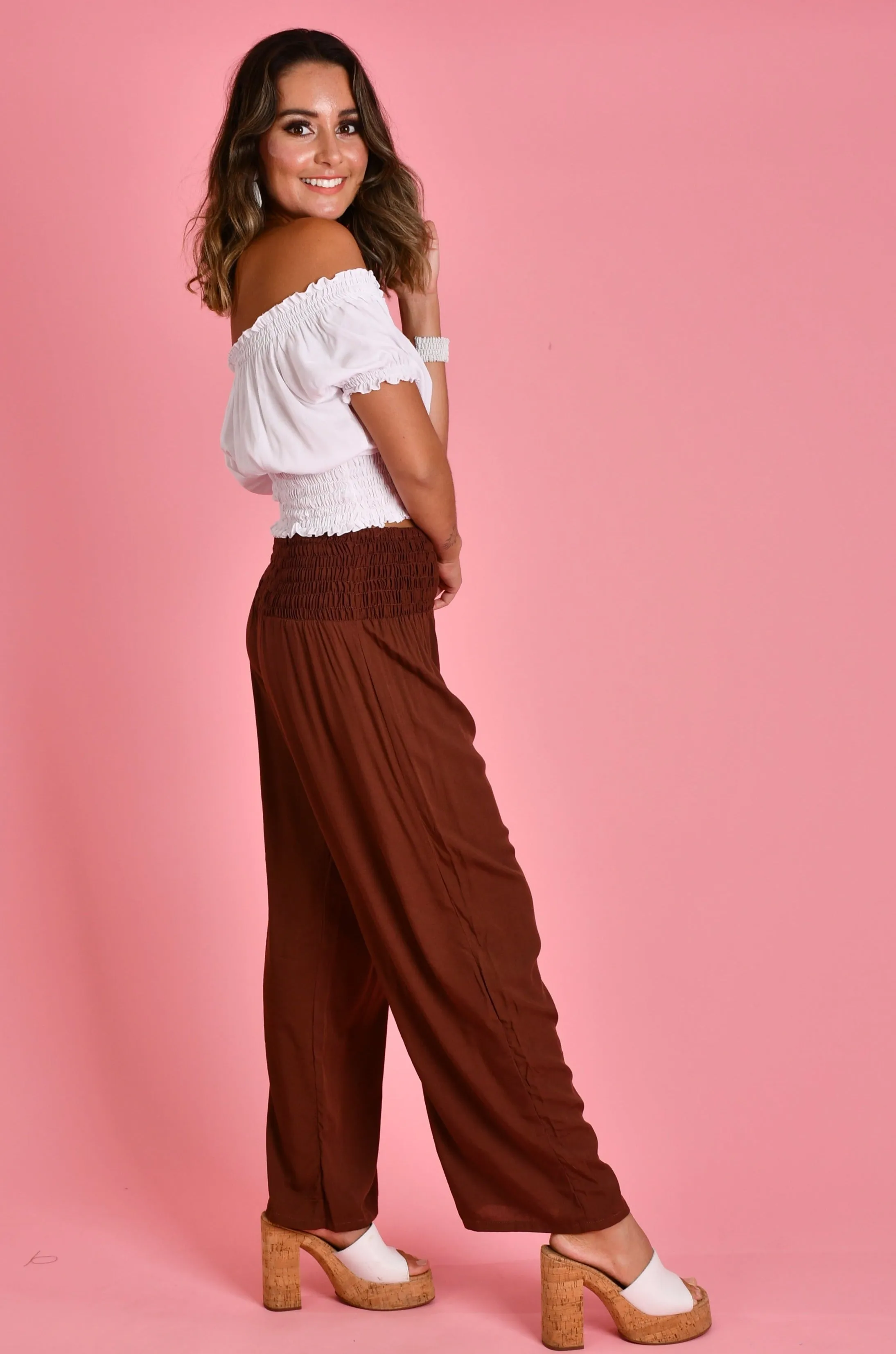 VGLP067 - LONG ROUCHED PANTS - CHOCOLATE