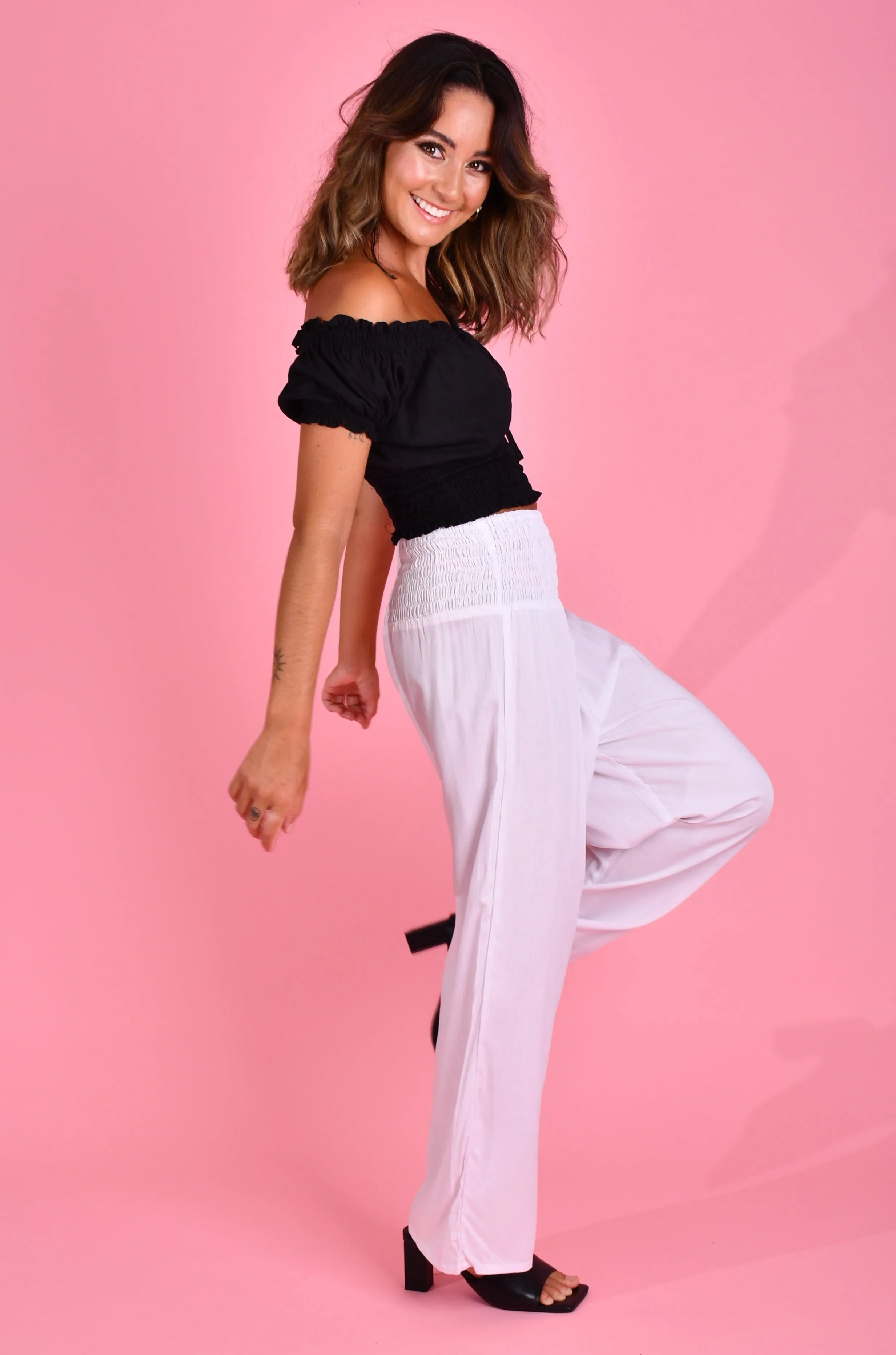 VGLP067 - LONG ROUCHED PANTS - WHITE