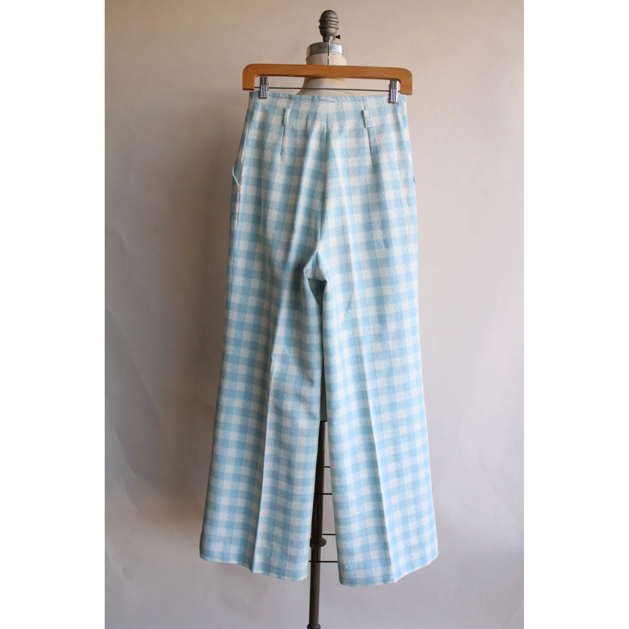 Vintage 1970s Suit ,Pants and Jacket Blue and White Check Two Piece Suit ,Jacket And Trousers Set