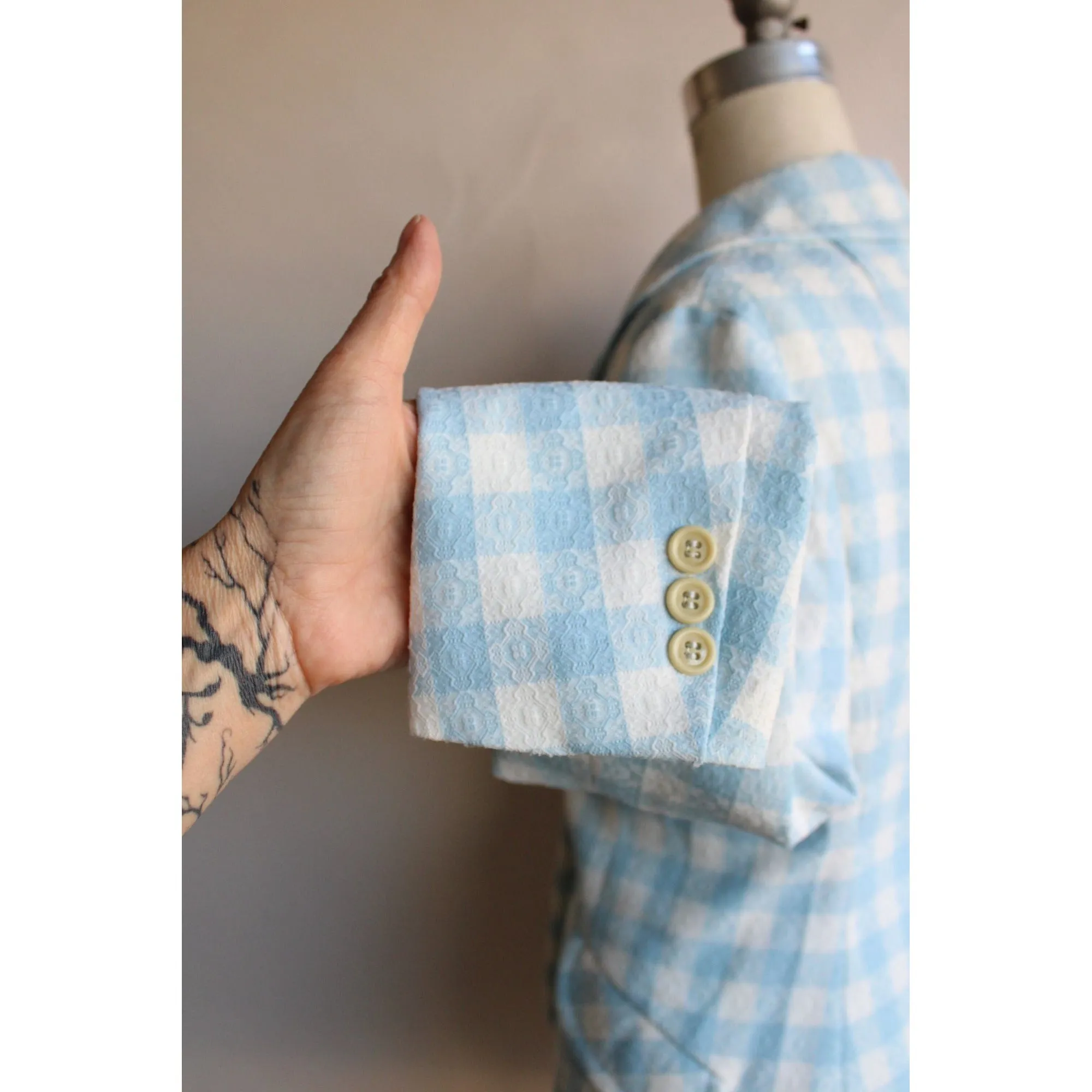Vintage 1970s Suit ,Pants and Jacket Blue and White Check Two Piece Suit ,Jacket And Trousers Set