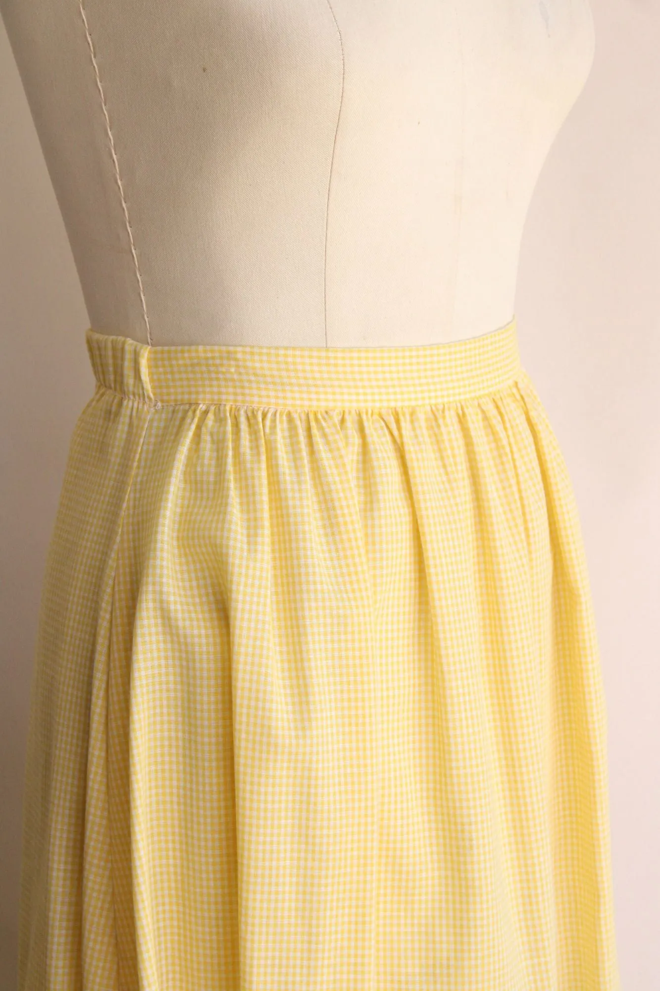 Vintage 1980s 1990s Yellow Gingham Skirt with Ruffle Hem