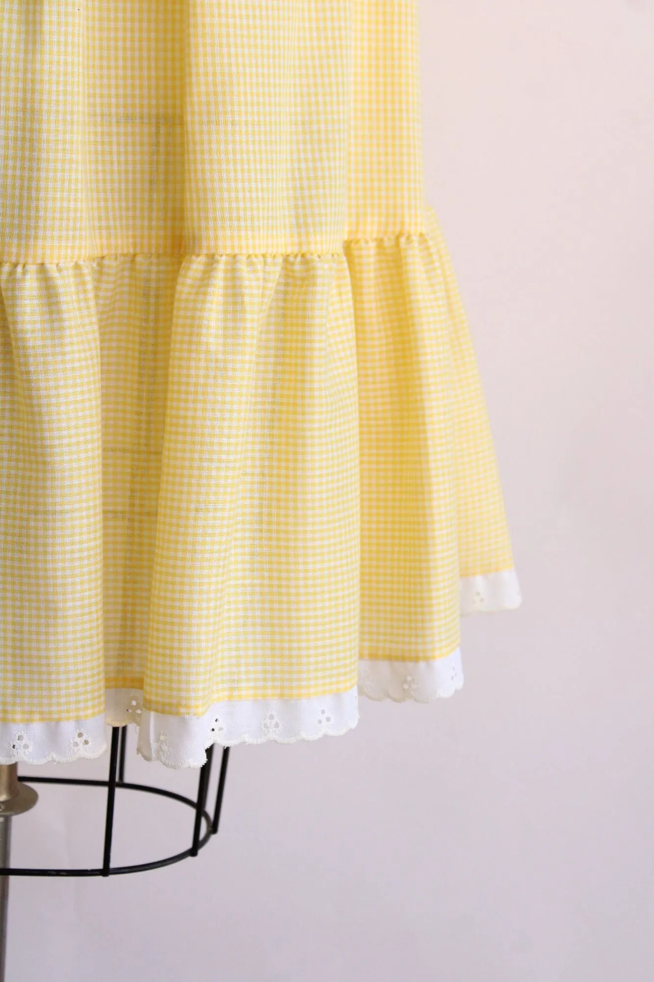 Vintage 1980s 1990s Yellow Gingham Skirt with Ruffle Hem