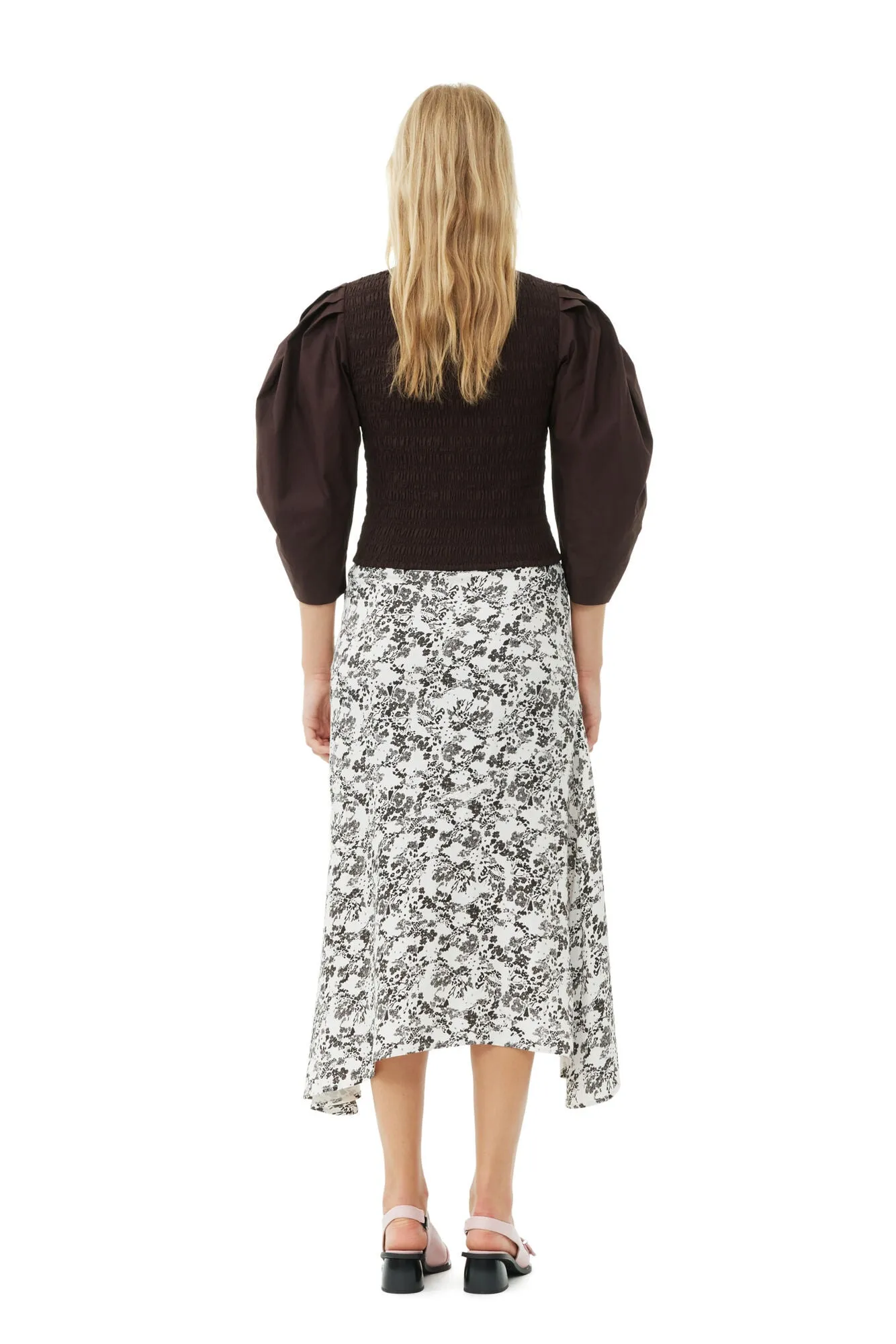 Viscose Long Twill Skirt | Egret Print