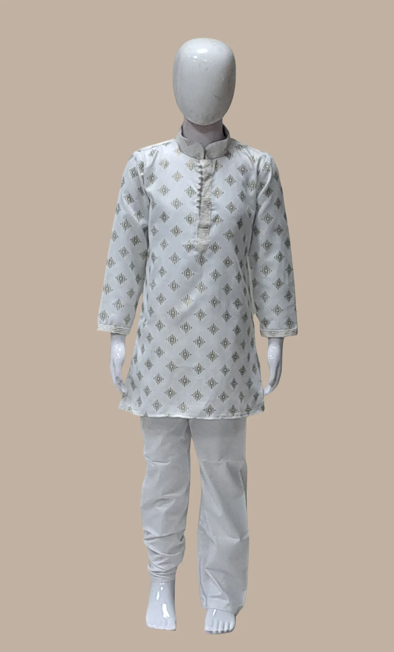 White Printed Father & Son Kurta Set