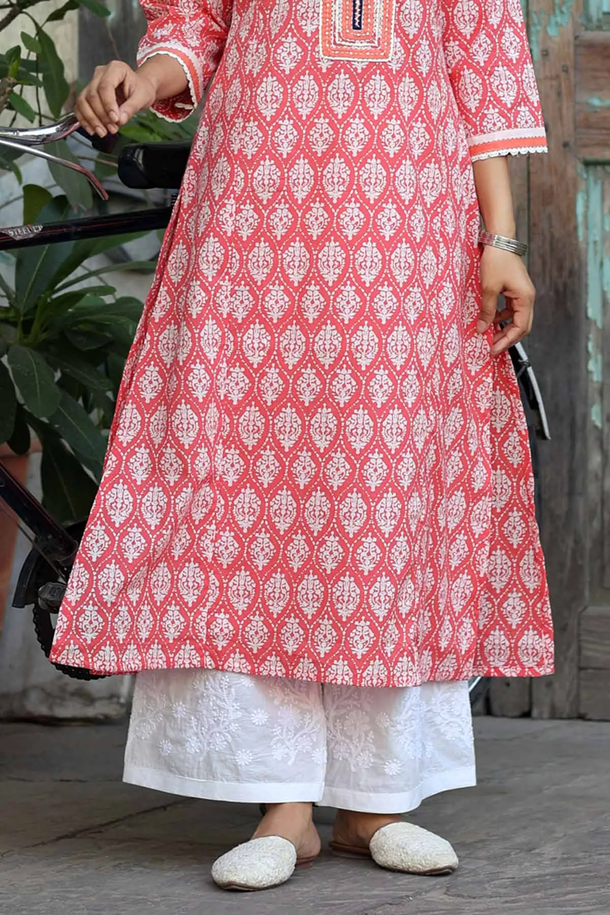 White Straight Pants With Chikankari Work