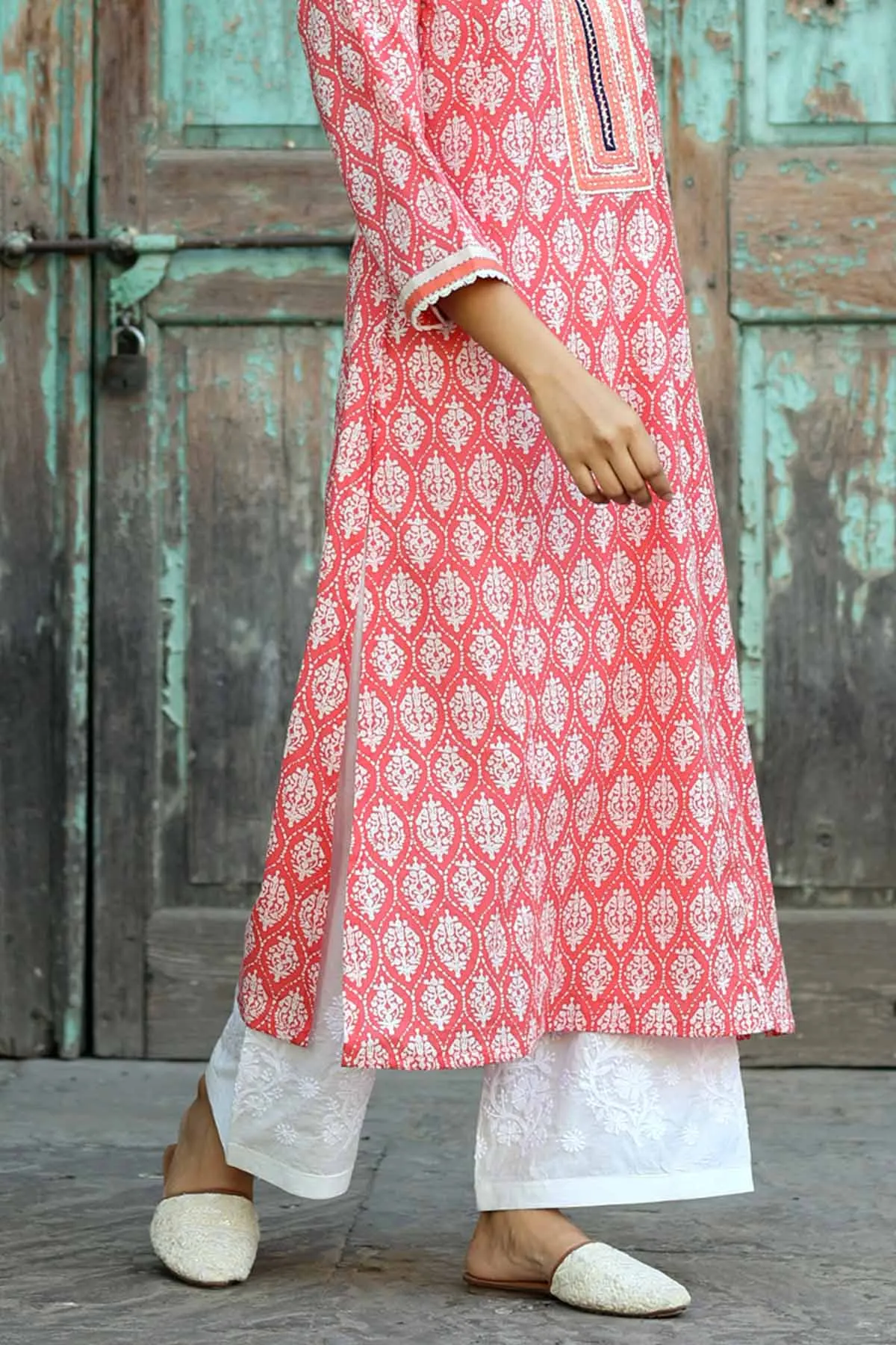 White Straight Pants With Chikankari Work