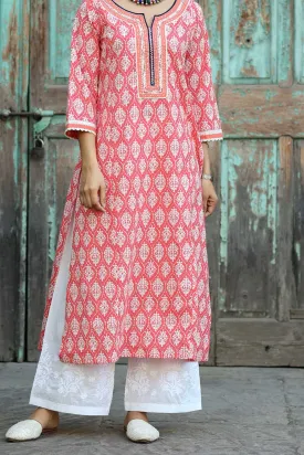 White Straight Pants With Chikankari Work