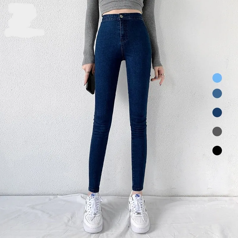Wjczt Classic Blue  Jeans Women High Waisted Super Elastic Y2k Aesthetic Fashion Capris 2021 Urban Femme Denim Pants Streetwear Trendy
