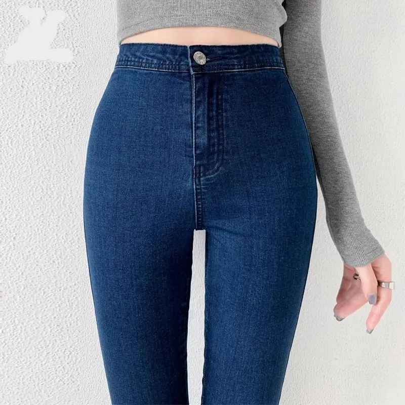 Wjczt Classic Blue  Jeans Women High Waisted Super Elastic Y2k Aesthetic Fashion Capris 2021 Urban Femme Denim Pants Streetwear Trendy