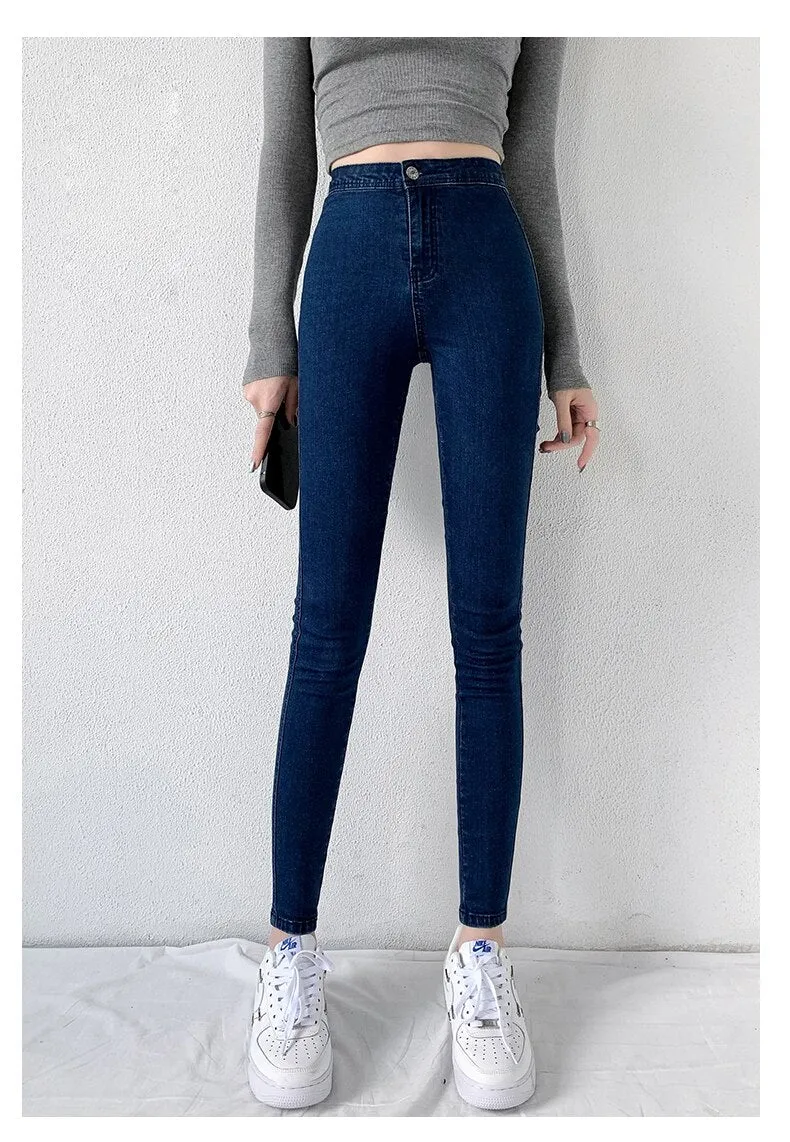 Wjczt Classic Blue  Jeans Women High Waisted Super Elastic Y2k Aesthetic Fashion Capris 2021 Urban Femme Denim Pants Streetwear Trendy