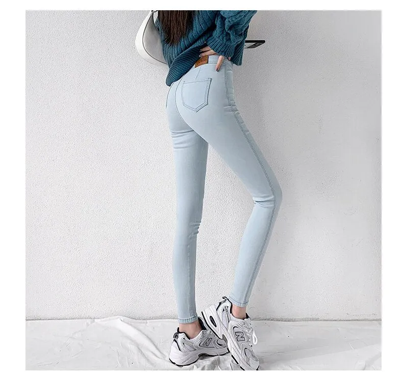 Wjczt Classic Blue  Jeans Women High Waisted Super Elastic Y2k Aesthetic Fashion Capris 2021 Urban Femme Denim Pants Streetwear Trendy