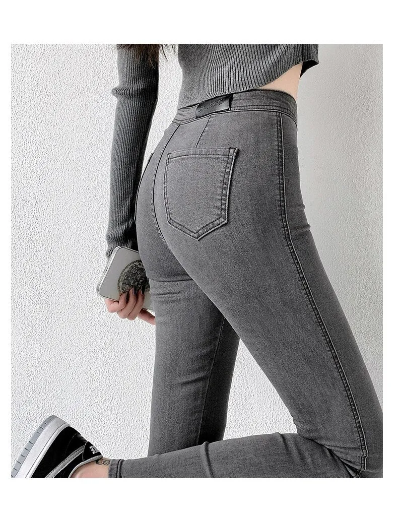 Wjczt Classic Blue  Jeans Women High Waisted Super Elastic Y2k Aesthetic Fashion Capris 2021 Urban Femme Denim Pants Streetwear Trendy