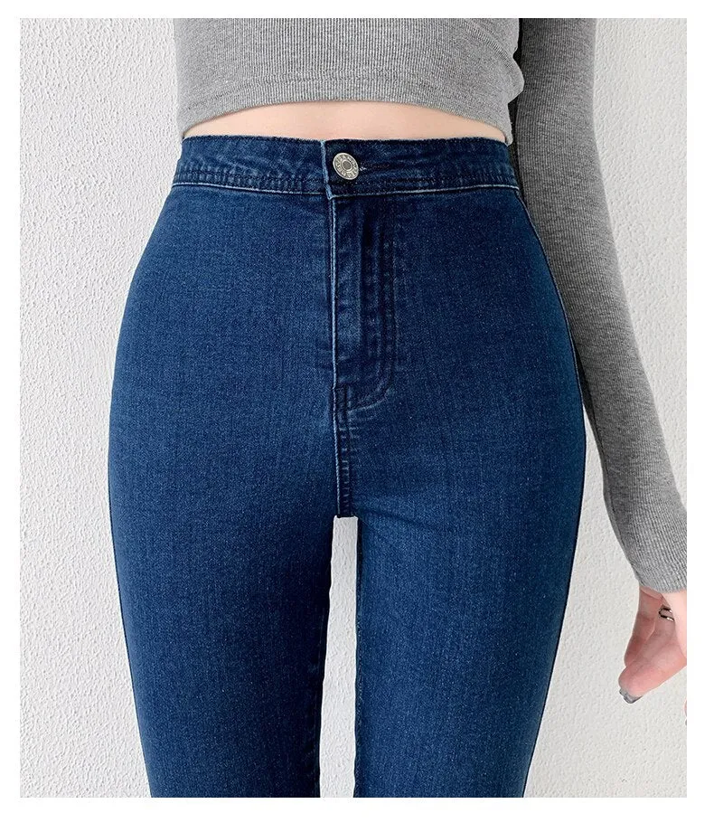 Wjczt Classic Blue  Jeans Women High Waisted Super Elastic Y2k Aesthetic Fashion Capris 2021 Urban Femme Denim Pants Streetwear Trendy