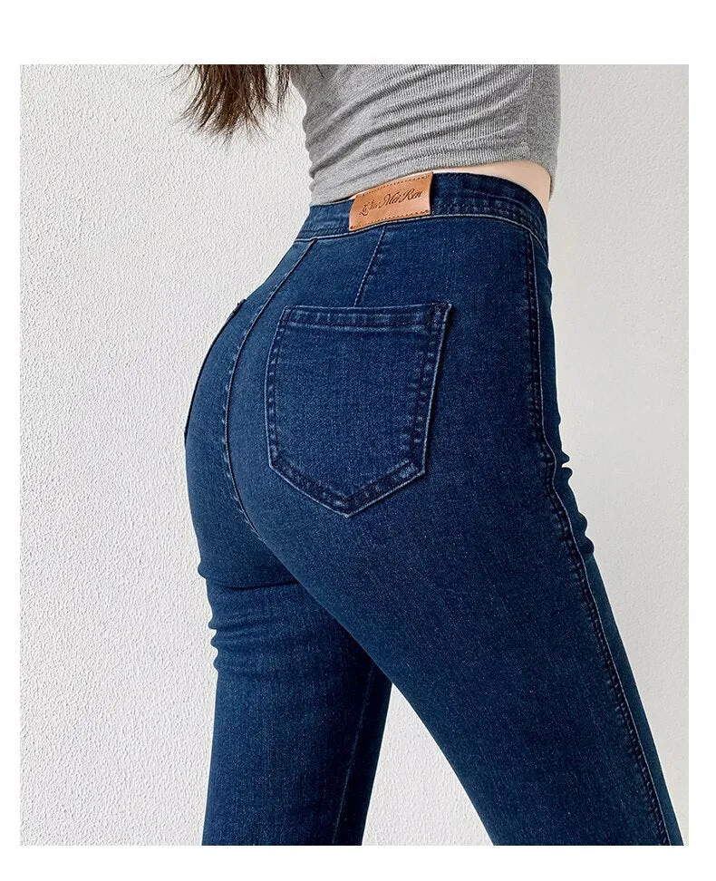 Wjczt Classic Blue  Jeans Women High Waisted Super Elastic Y2k Aesthetic Fashion Capris 2021 Urban Femme Denim Pants Streetwear Trendy