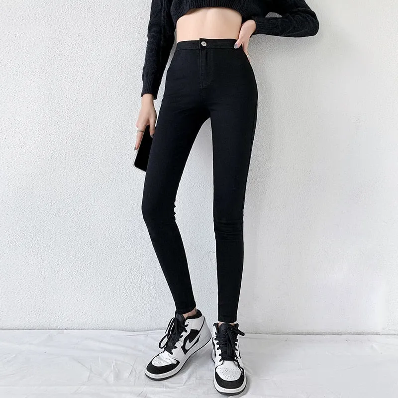 Wjczt Classic Blue  Jeans Women High Waisted Super Elastic Y2k Aesthetic Fashion Capris 2021 Urban Femme Denim Pants Streetwear Trendy