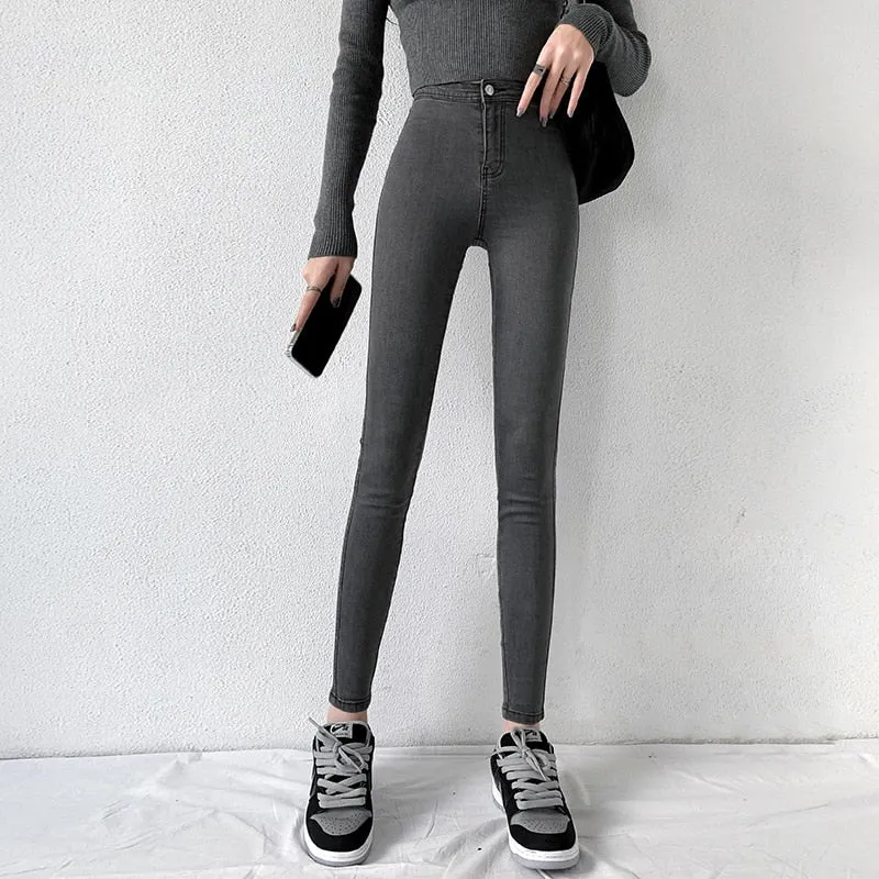 Wjczt Classic Blue  Jeans Women High Waisted Super Elastic Y2k Aesthetic Fashion Capris 2021 Urban Femme Denim Pants Streetwear Trendy