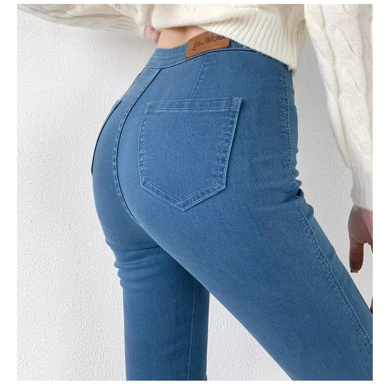 Wjczt Classic Blue  Jeans Women High Waisted Super Elastic Y2k Aesthetic Fashion Capris 2021 Urban Femme Denim Pants Streetwear Trendy