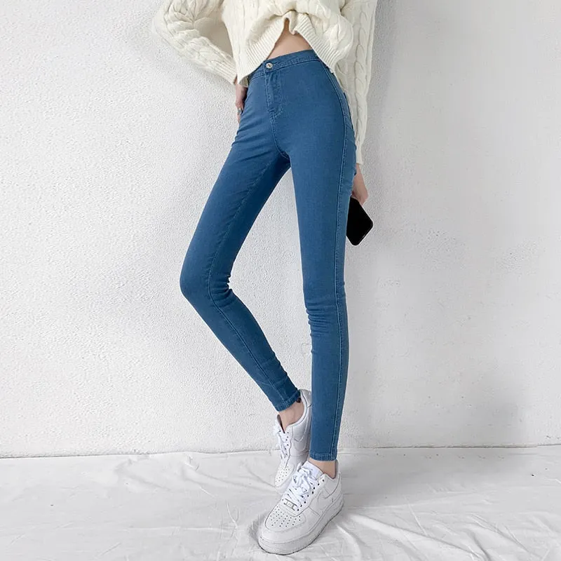Wjczt Classic Blue  Jeans Women High Waisted Super Elastic Y2k Aesthetic Fashion Capris 2021 Urban Femme Denim Pants Streetwear Trendy
