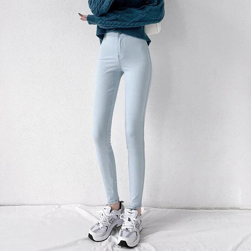 Wjczt Classic Blue  Jeans Women High Waisted Super Elastic Y2k Aesthetic Fashion Capris 2021 Urban Femme Denim Pants Streetwear Trendy