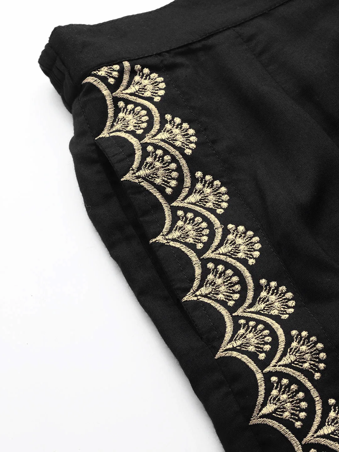 Women Black Side Embroidered Liva Pants