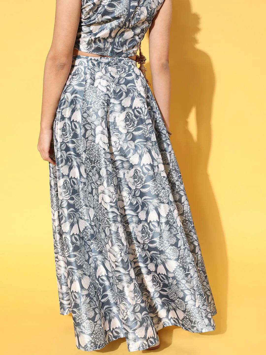 Women Blue Floral Anarkali Skirt