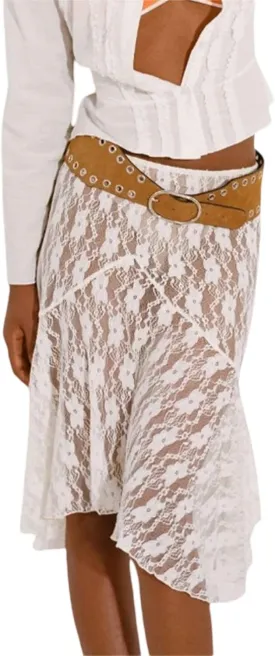 Women Lace Long Skirt Satin High Waist A-line Midi Skirt Y2K Summer Elegant Beach Party Maxi Skirts
