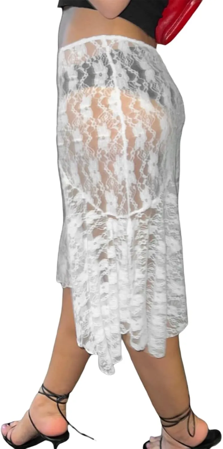Women Lace Long Skirt Satin High Waist A-line Midi Skirt Y2K Summer Elegant Beach Party Maxi Skirts