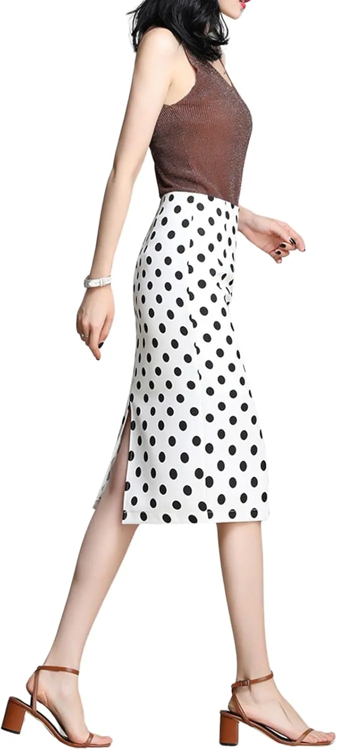 Womens Print Midi Pencil Skirt High Waisted Stretch Office Straight Spit Skirt