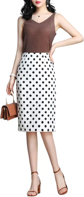 Womens Print Midi Pencil Skirt High Waisted Stretch Office Straight Spit Skirt