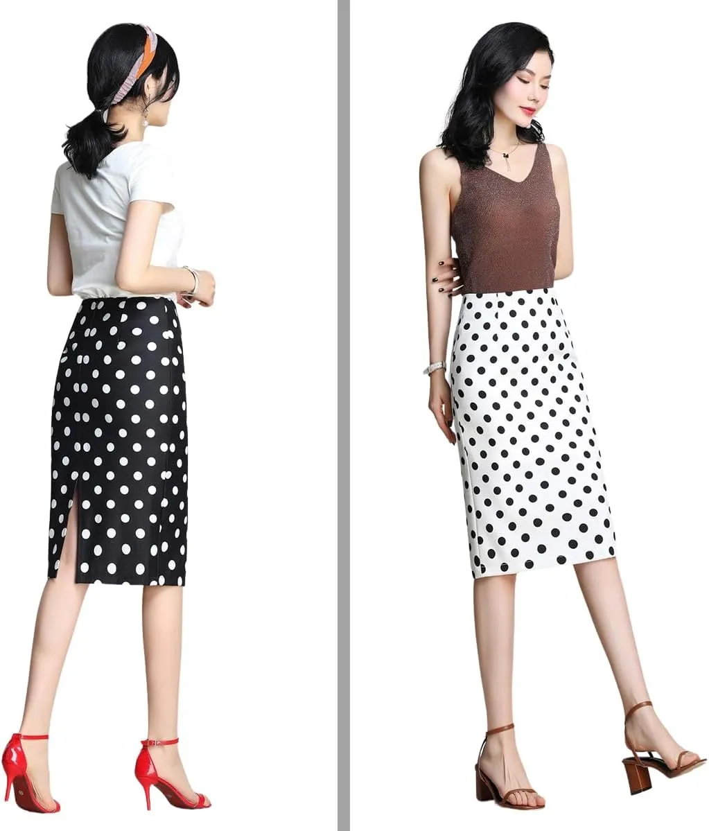 Womens Print Midi Pencil Skirt High Waisted Stretch Office Straight Spit Skirt