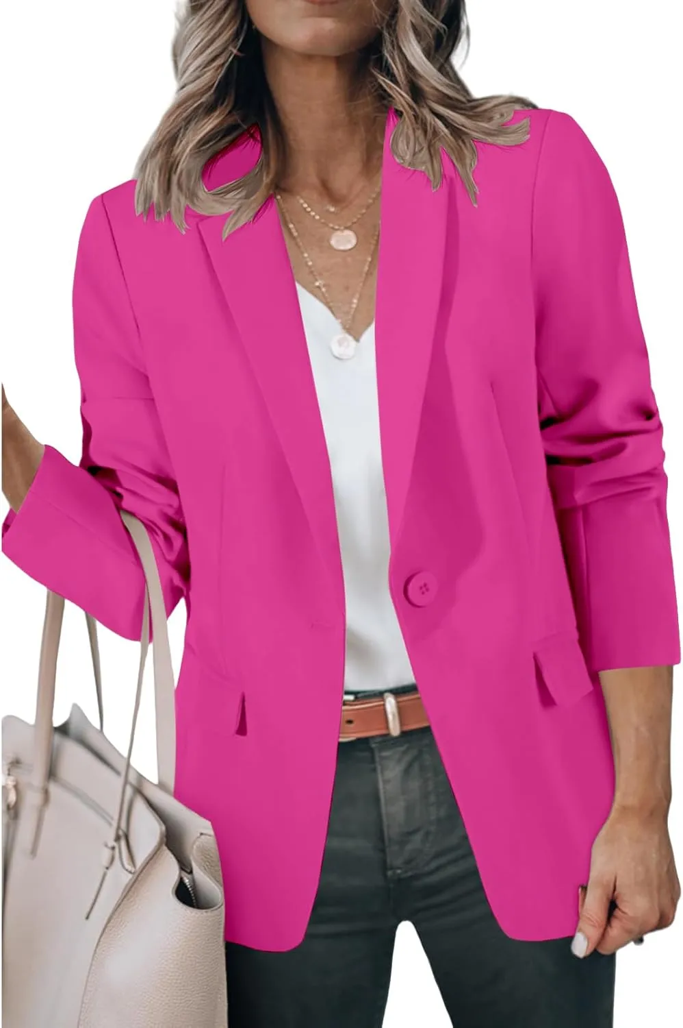 Womens Suit Jacket Business Casual Blazer Long Sleeve Lapel Open Front Button Work Blazer Jackets Trendy Clothes
