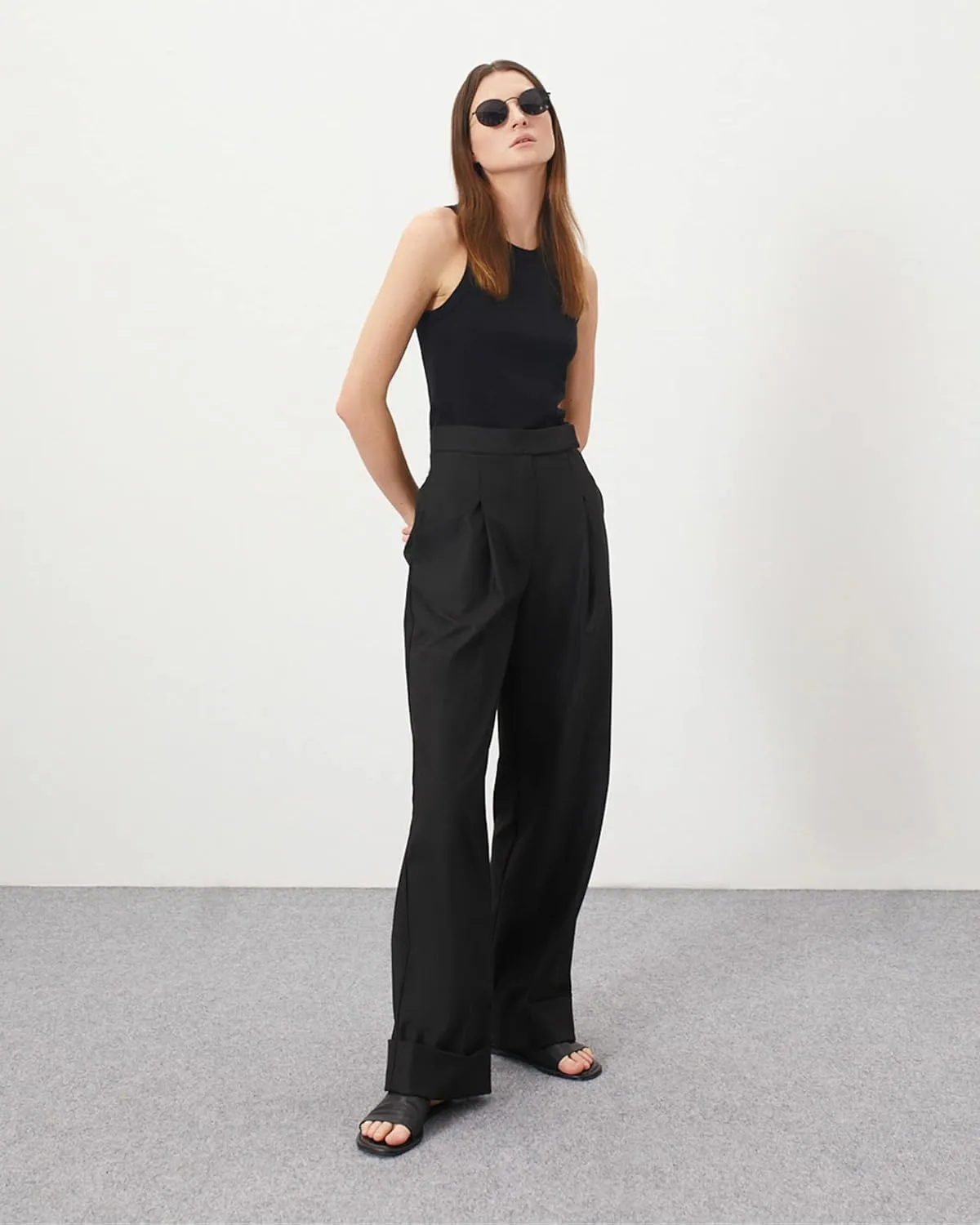 Womens Wide Leg Trousers Pants High Waisted Black Business Work Straight Leg Long Pants