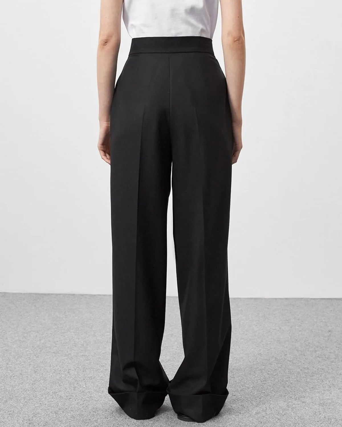 Womens Wide Leg Trousers Pants High Waisted Black Business Work Straight Leg Long Pants