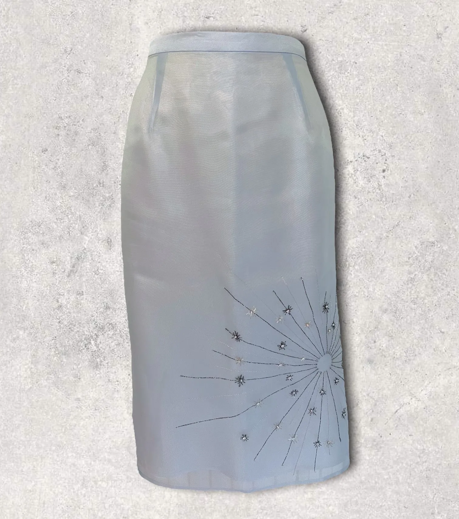 Zapa Ice Blue Organza Embroidered Summer Pencil Skirt  UK 8/10  US 4/6 EU 36/38 BNWT